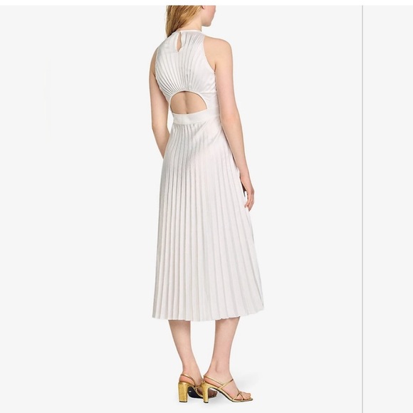 Sandro satin White Pleated Midi Dress - Picture 1 of 8